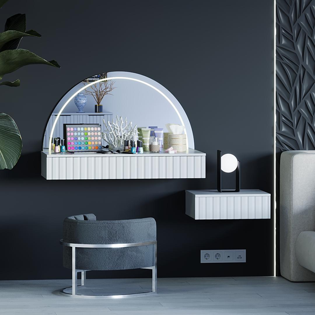 Туалетный столик DiPortes Саванна Кс-11_К-505 МДФ 138/42/42 см Белый/Белый матовый (00490-00314)