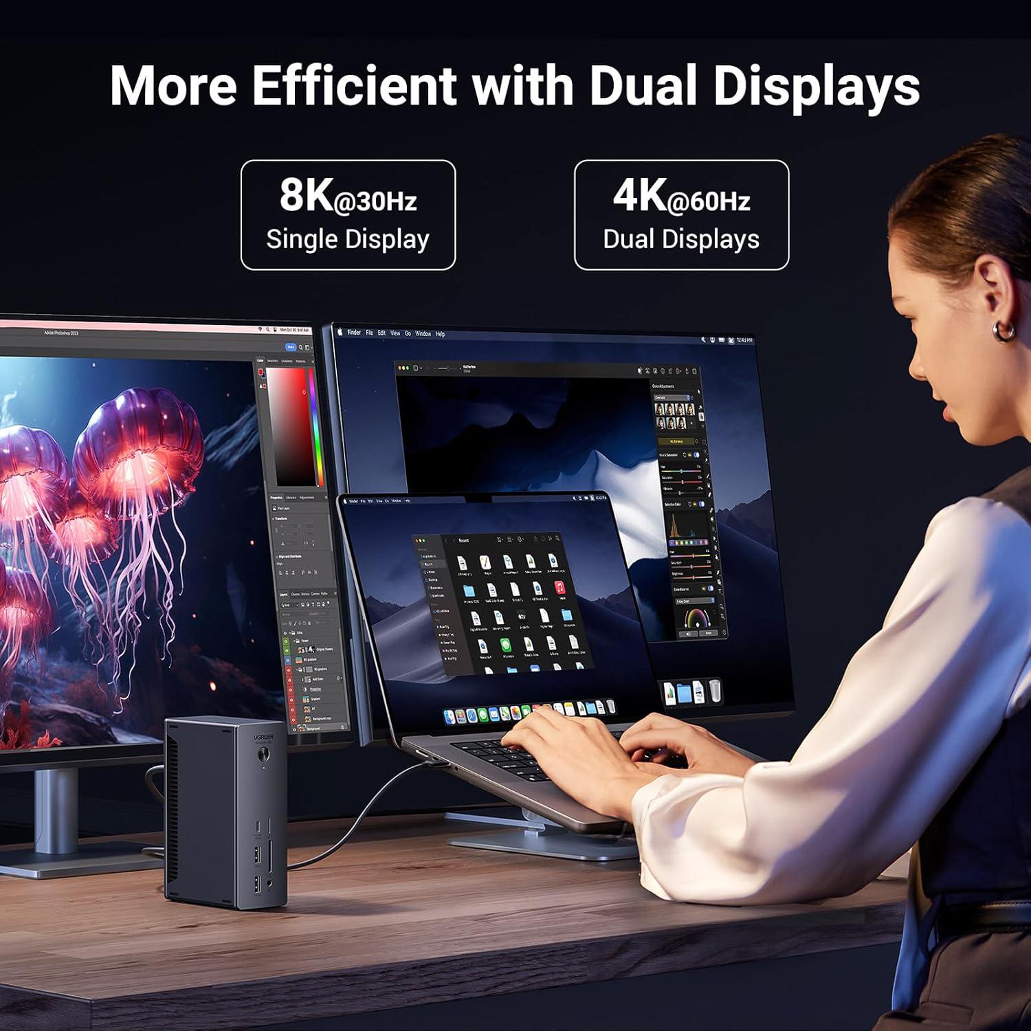Концентратор UGREEN U710 Revodok Max 213 Thunderbolt 4 док-станция 40 Гбит/с с двумя дисплеями 13в1 Grey (25054) - фото 9