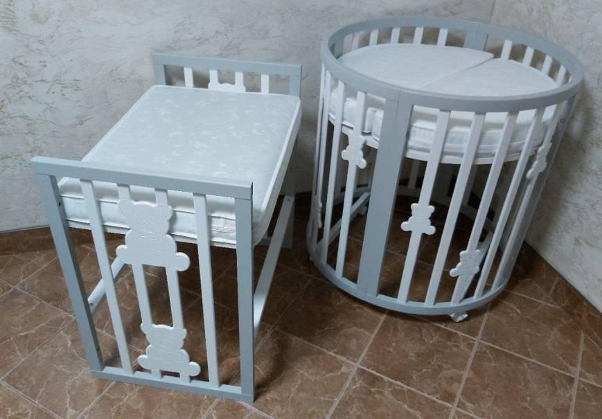 Кроватка-трансформер Каприз Мишки маятниковый механизм/матрас Серый/Белый