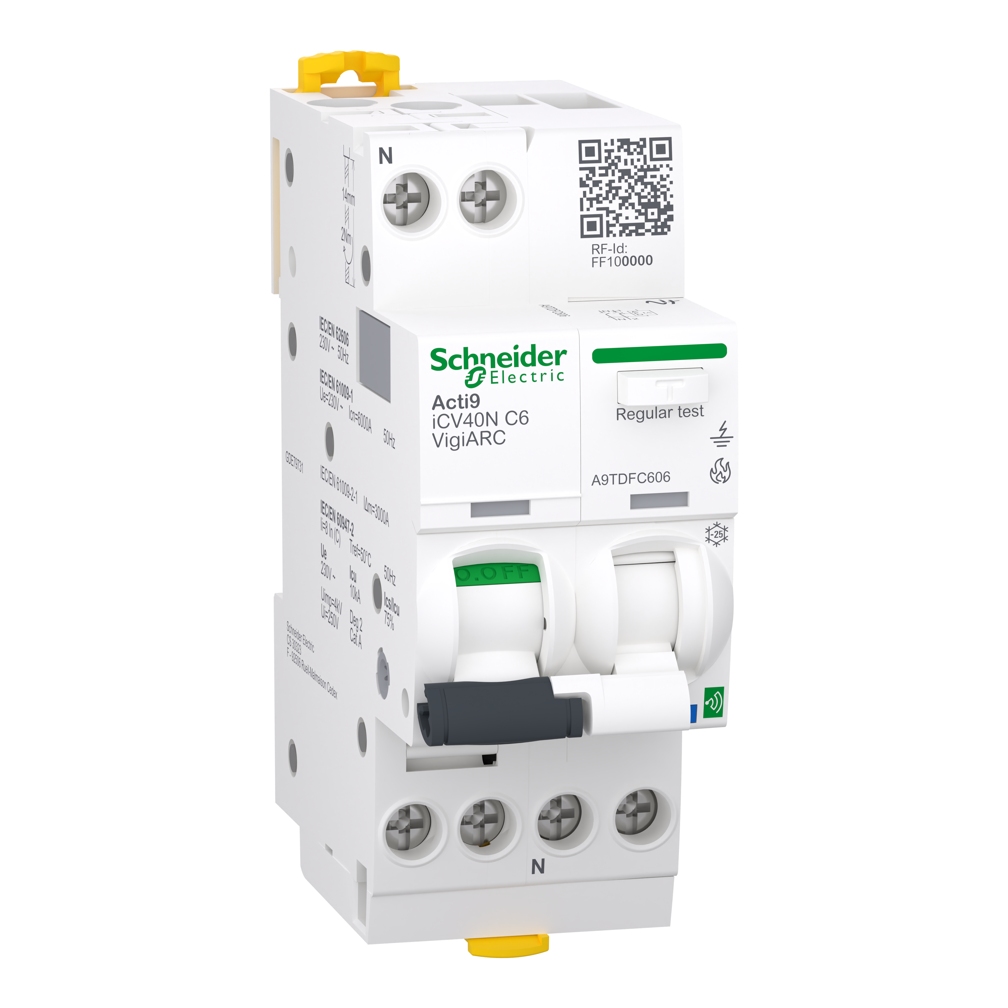 Дифференциальный выключатель Schneider Electric iCV40N 1P+N 6A 30мА 10кА C тип A-SI с УЗДП (A9TDFC606) Дифференциальный выключатель Schneider Electric iCV40N 1P+N 6A 30мА 10кА C тип A-SI с УЗДП (A9TDFC606)