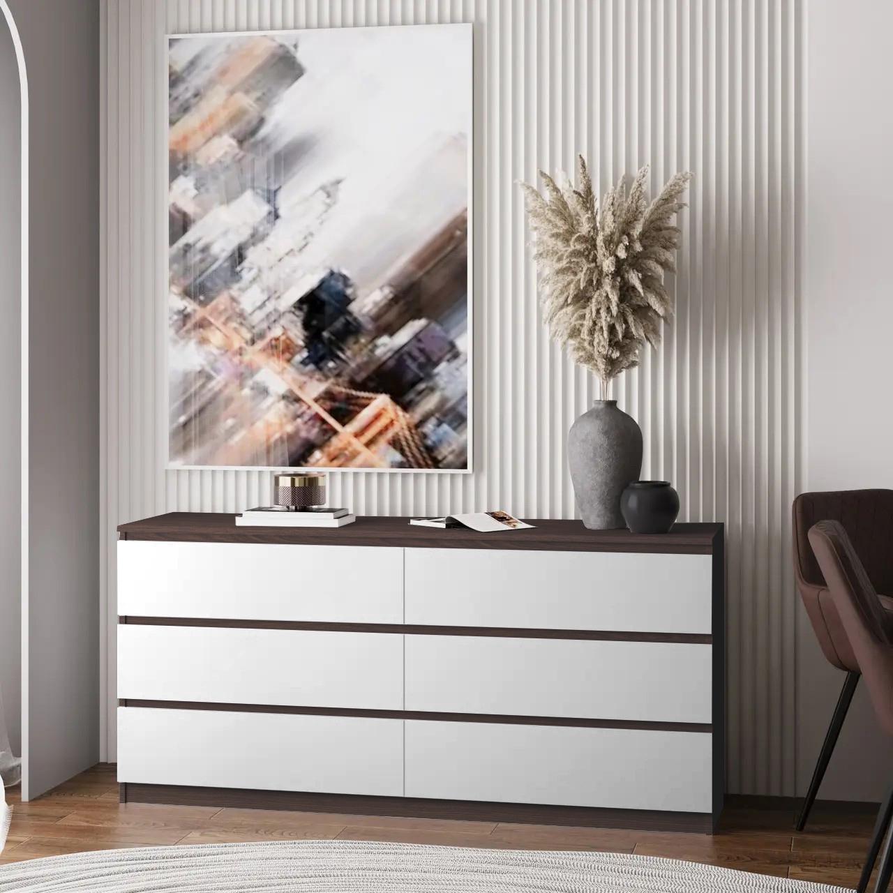 Комод на 6 ящиков без ручек Line TVF6 1400x450x800 мм Венге Магия/Белый Комод на 6 ящиков без ручек Line TVF6 1400x450x800 мм Венге Магия/Белый