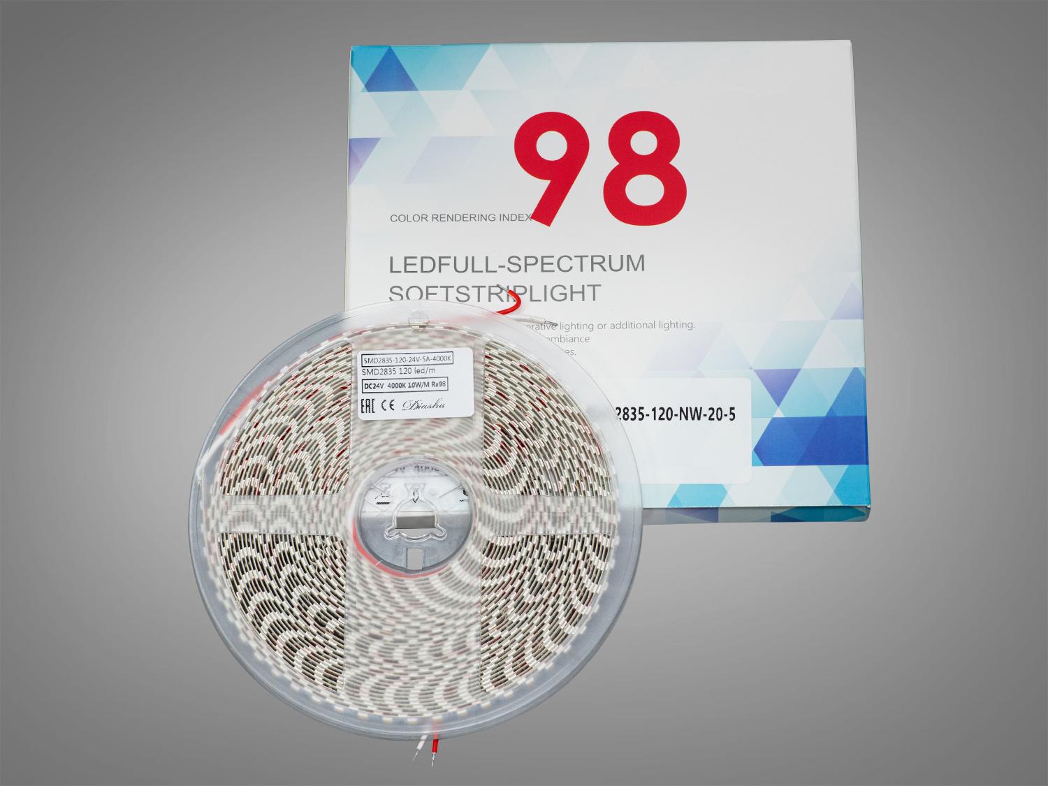 Світлодіодна стрічка 24 В 120 діодів на метр 5 мм Нейтральний білий (P24-2835-120-NW-20-5) - фото 2
