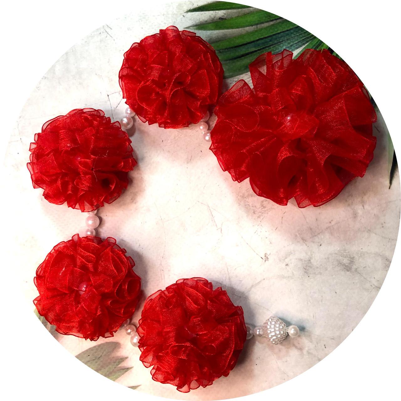 Стрічка в косу з квітками на заколках 42х20х6 см Червоний (10848)