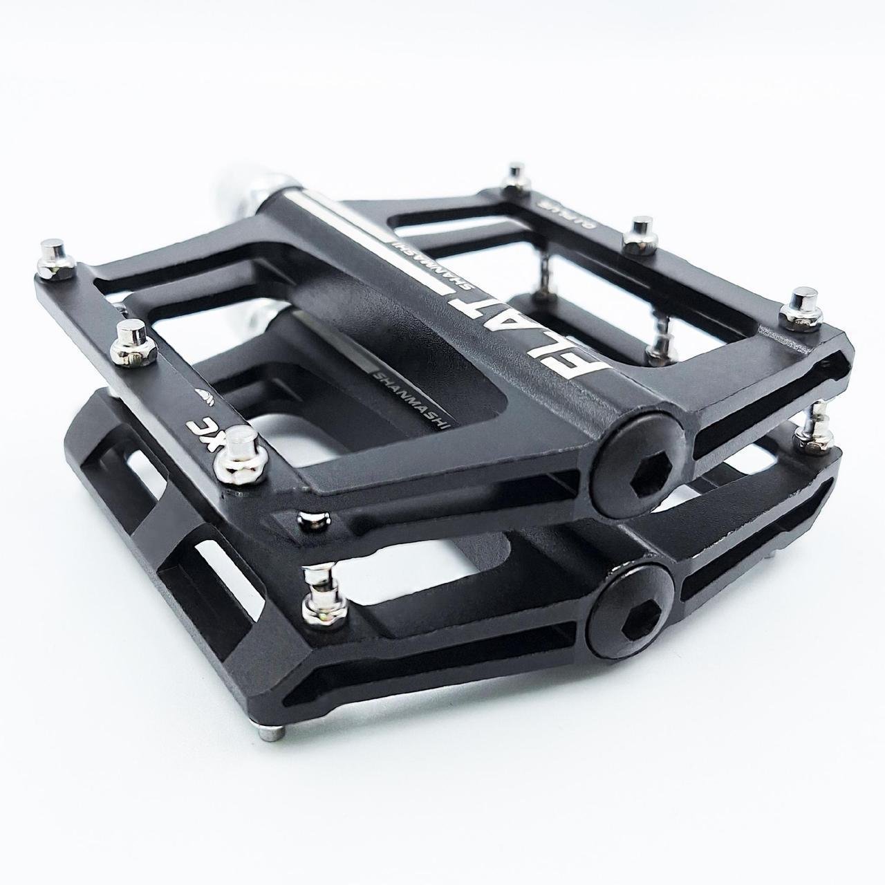 Педали велосипедные алюминиевые Shanmashi Flat 0.1plus на промподшипниках Черный с белым (G0000259)