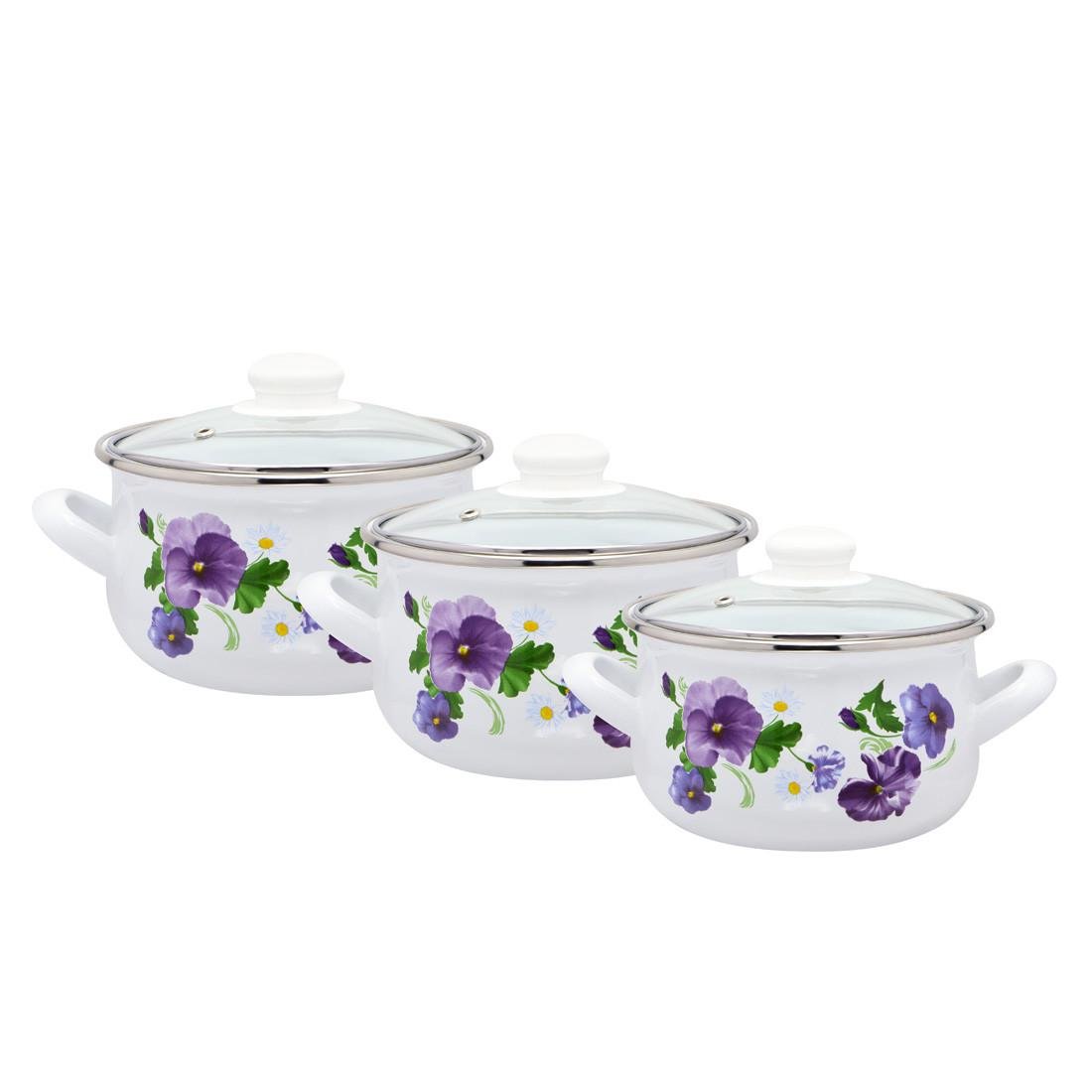 Набор кастрюль Interos Фиалка 3 шт. эмалированные - фото 2
