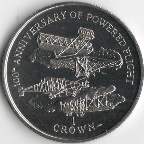 Коллекционная монета Остров Мэн 1 крона 2003 100 лет полетов вариант 2 UNC (KM#1197)
