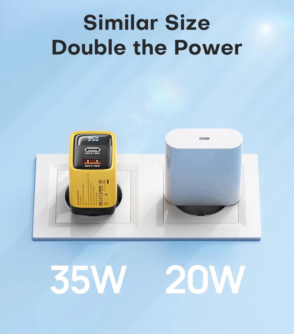 Зарядное устройство Veron TC-35 GaN 35W PD+QC Type-C USB-A с дисплеем Желтый (777650) - фото 3