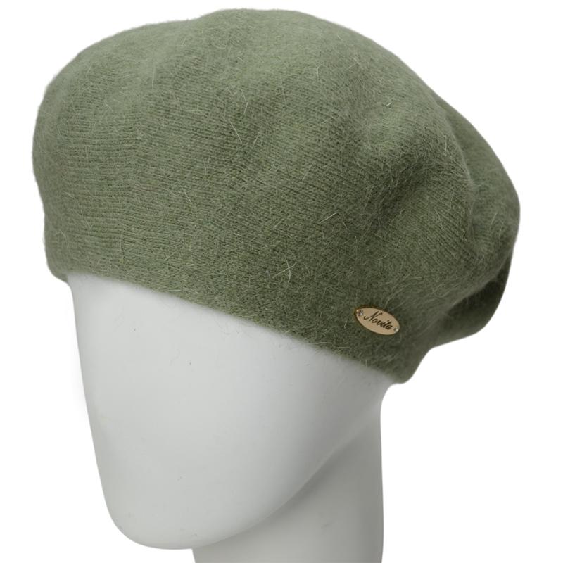 Берет женский Novita Молли ангоровый двойной теплый зимний Фисташковый