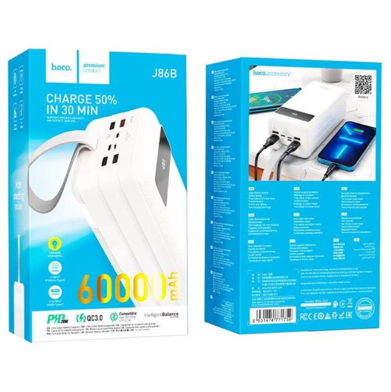 Повербанк Hoco 4USB/Lightning/Type-C J86B QC3.0+PD3.0 зі швидкою зарядкою 60000 mAh 20W Білий - фото 10