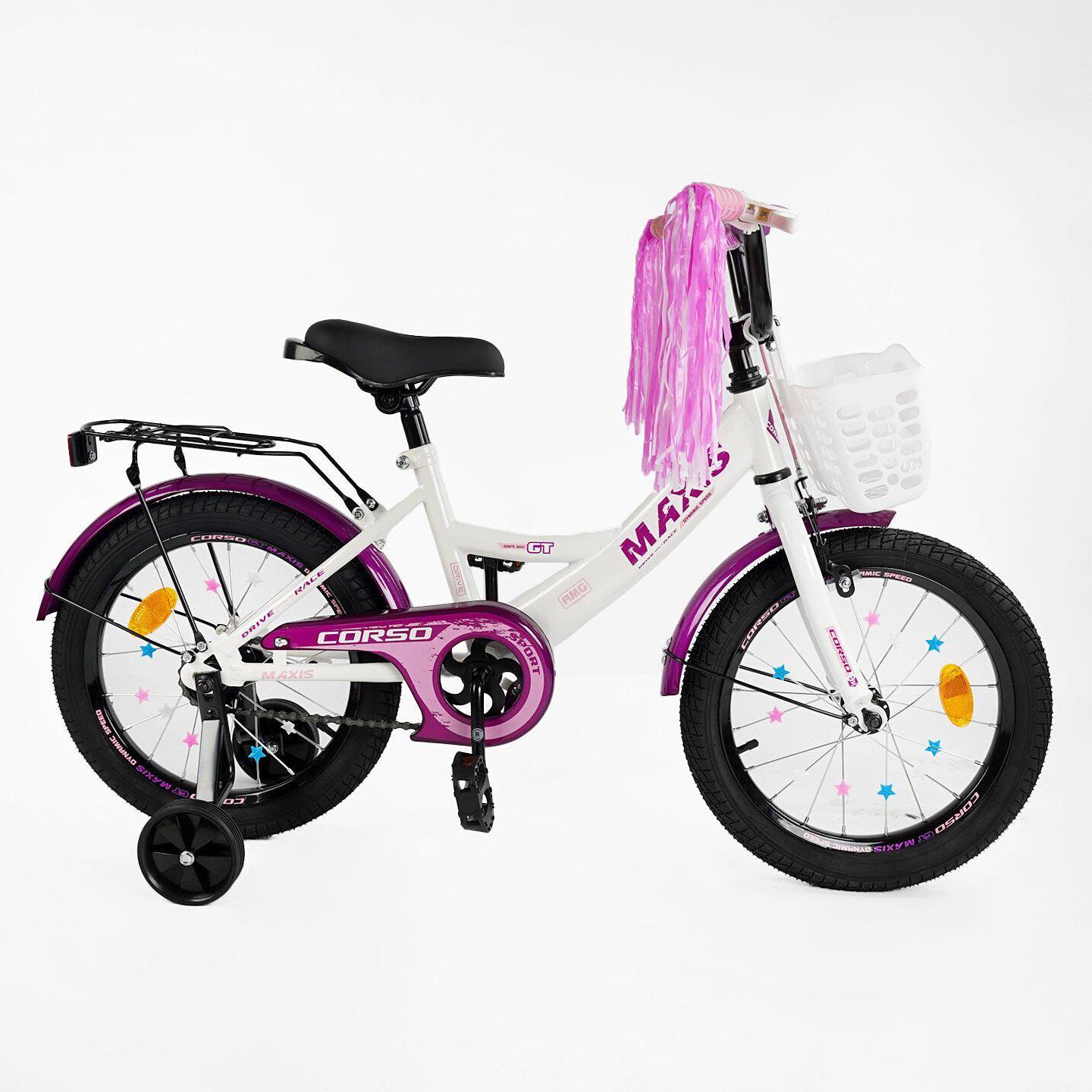 Велосипед двухколесный Corso MAXIS 16" для девочки с корзиной и багажником Белый - фото 2 Велосипед двухколесный Corso MAXIS 16" для девочки с корзиной и багажником Белый - фото 2