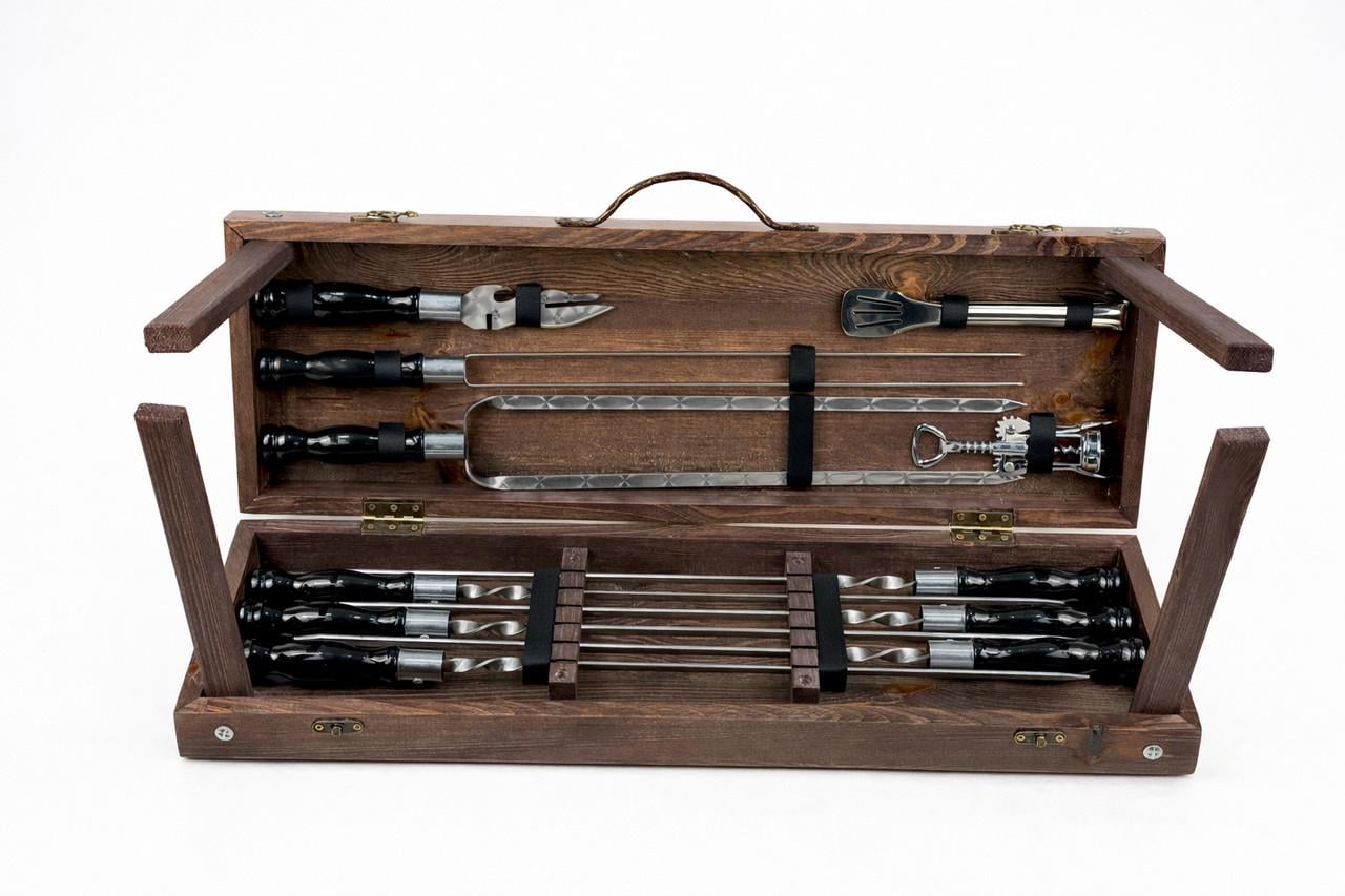 Набор для пикника GrillMaster Пантера кейс-стол-трансформер с двойным/овощным шампуром 11 пр. Коричневый (10-164-KS-7617)