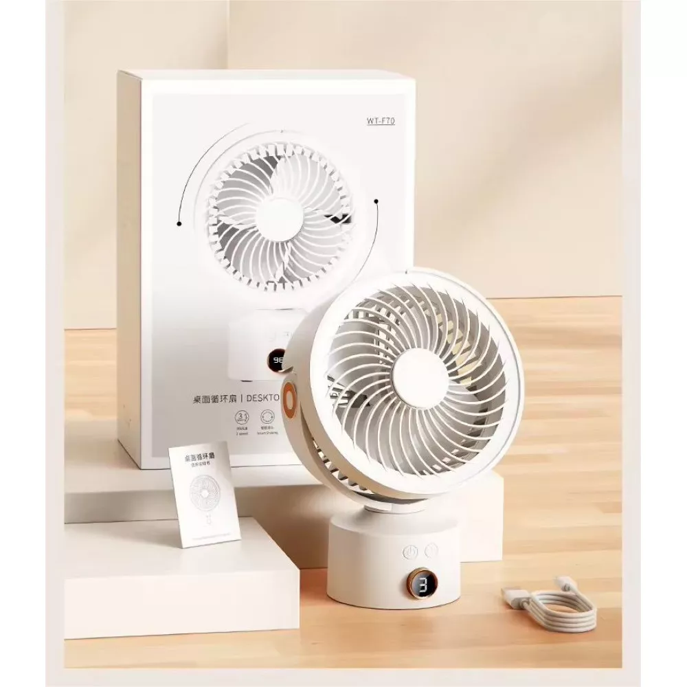 Вентилятор портативний WT-F70 з таймером 3 швидкості з акумулятором 4000 мАг (786783) - фото 4 Вентилятор портативний WT-F70 з таймером 3 швидкості з акумулятором 4000 мАг (786783) - фото 4