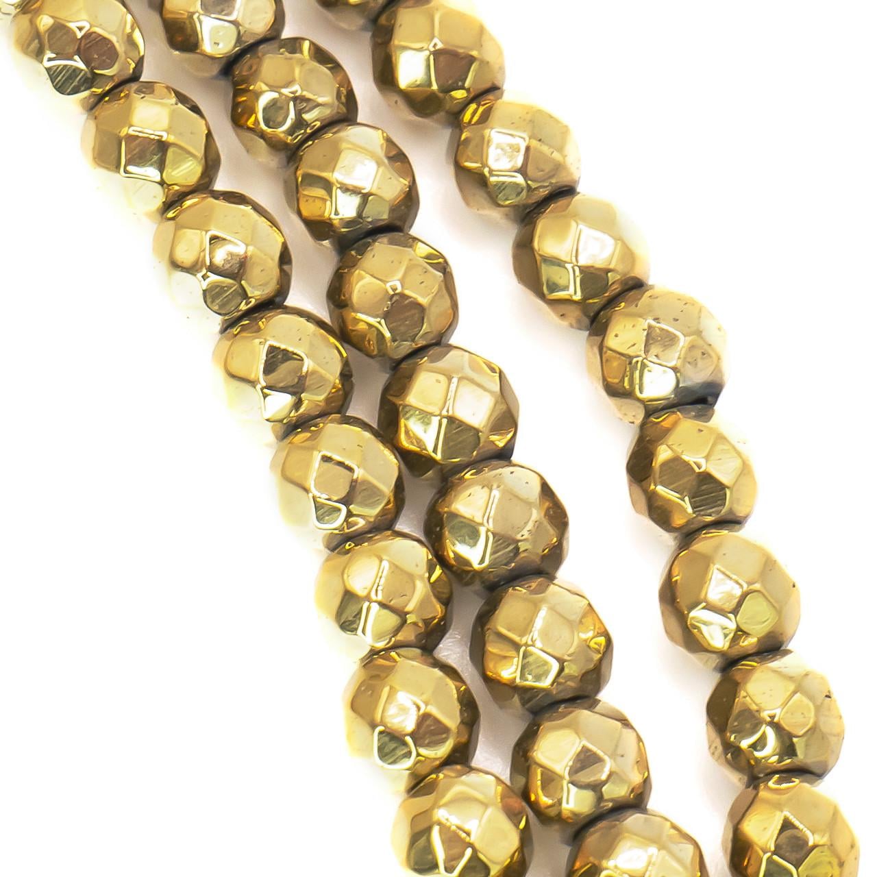 Бусины гематитовые Граненые шар 4 мм 40 см Золотистый (БГ0004ш49)