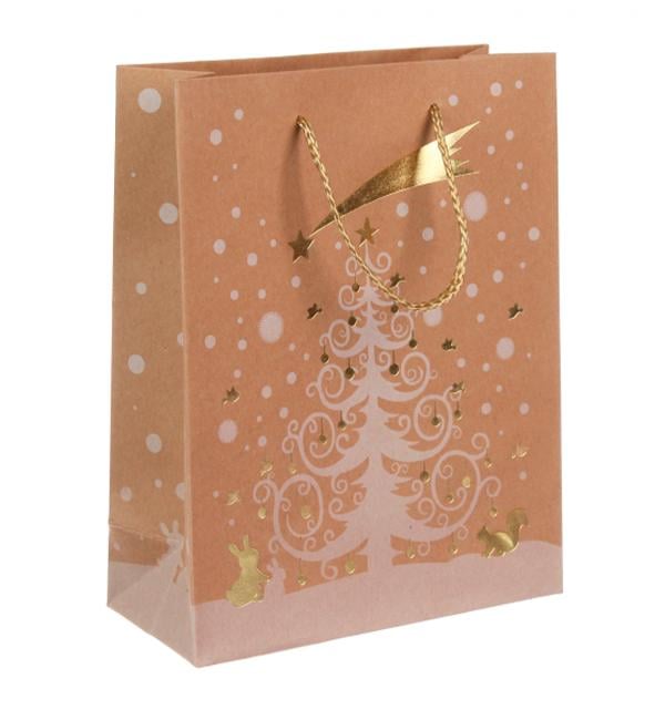 Пакет новорічний Ялинка ламінований картон 18x23x8 см Крафт (13289812)