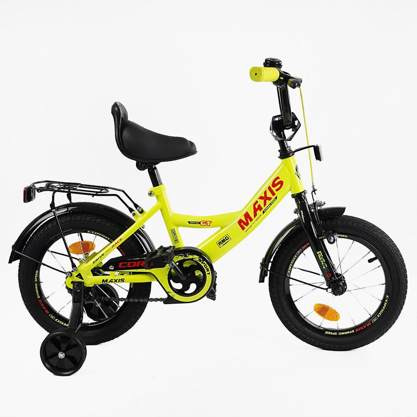 Велосипед двухколесный Corso MAXIS 14" детский с багажником Желтый - фото 2