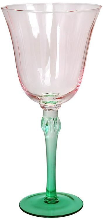 Набор стеклянных бокалов для вина Flower Glass 400 мл 6 шт. Розовый/Зеленый