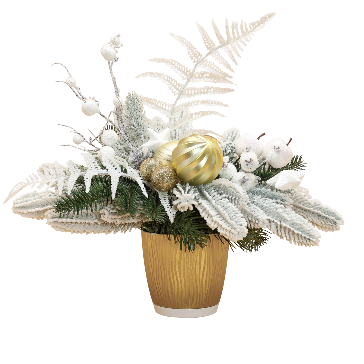 Новогодняя композиция GALA DECOR букет на стол с заснеженными ветвями и декором 30 см (К3030БЗ)