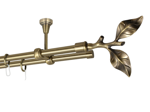Карниз MStyle Листок Розы металлический двухрядный труба 16/16 мм кронштейн потолочный 400 см Антик (J010230)