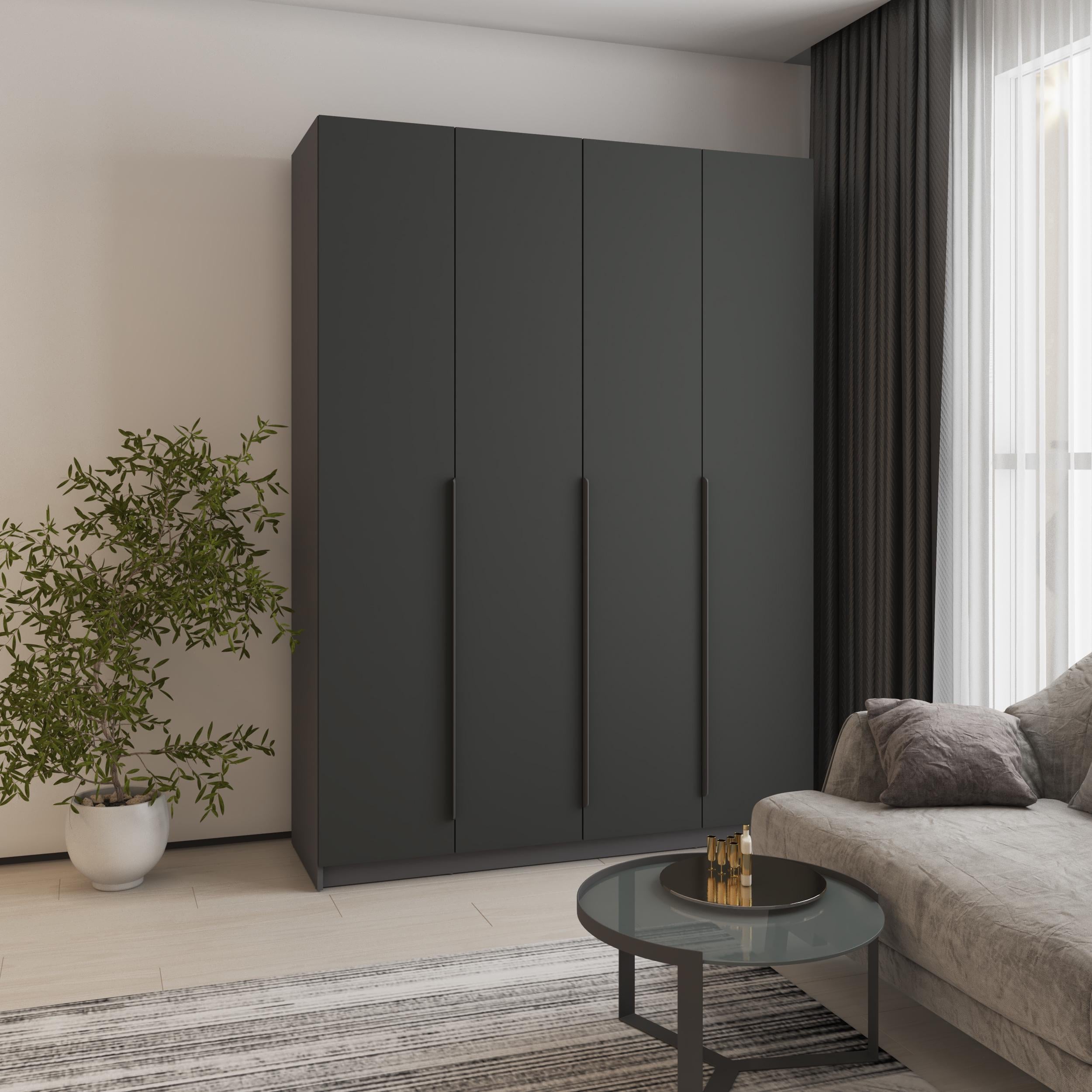 Шкаф 4-дверный MebelStar Оскар МДФ Ultra Mat BL-B дополнительная штанга 160x52x220 см Антрацит/Антрацит (MBS-5747)