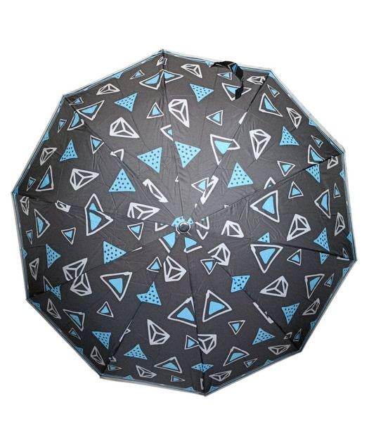 Зонтик полуавтомат женский на 10 спиц 3 сложения Черный с голубым (SL474) Зонтик полуавтомат женский на 10 спиц 3 сложения Черный с голубым (SL474)