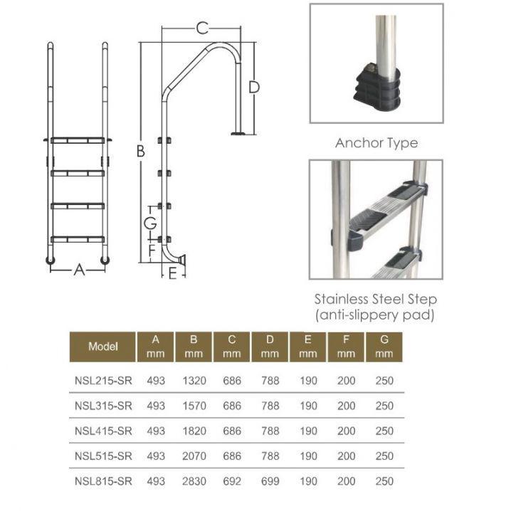 Лестница для бассейна Emaux Standard NSL515-SR 5 ступеней - фото 2