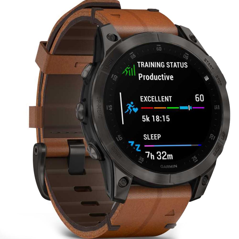 Смарт-годинник Garmin Epix 2 Sapphire Black/Carbon Gray with Chestnut leather band (010-02582-30) - фото 3