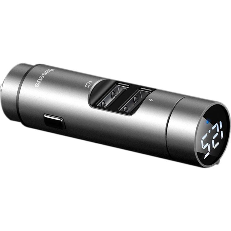 Модулятор FM-трансмітер Baseus Energy Column MP3 Charger 2USB 3.1A CCNLZ-0G Grey - фото 5