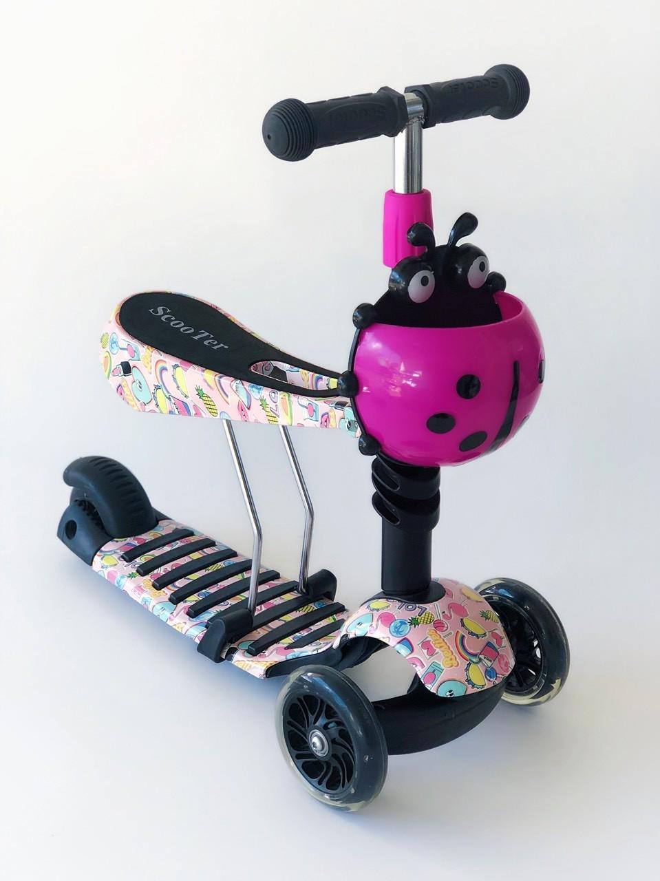 Самокат-беговел 2в1 Scooter Pro PP3 Божья Коровка Черный с Фиолетовым