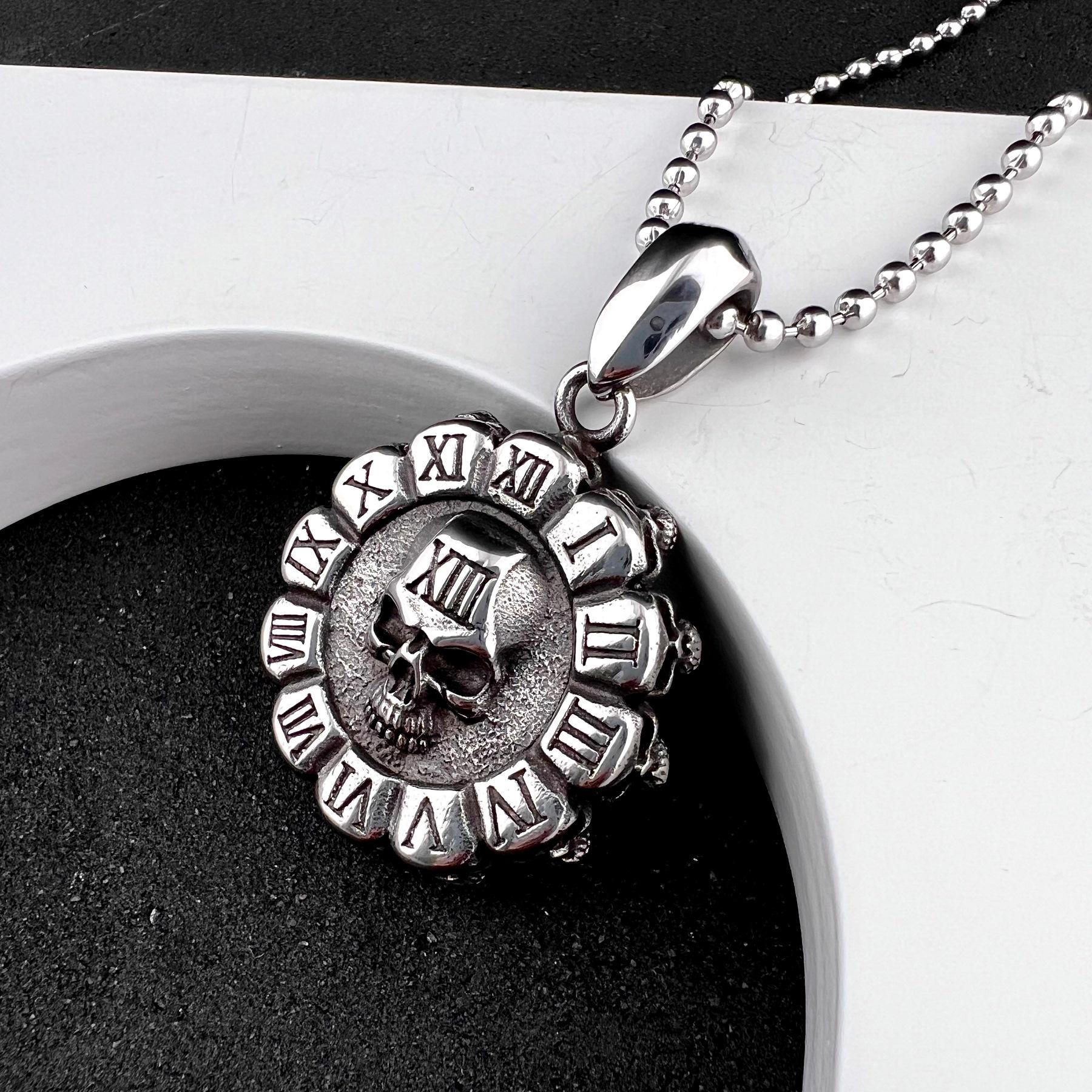 Кулон готический череп времени из медицинской стали (PS-095)