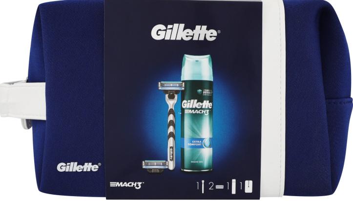 Набір косметики чоловічий GILLETTE Mach 3 станок/гель для гоління Extra Comfort/косметичка (16746) - фото 1