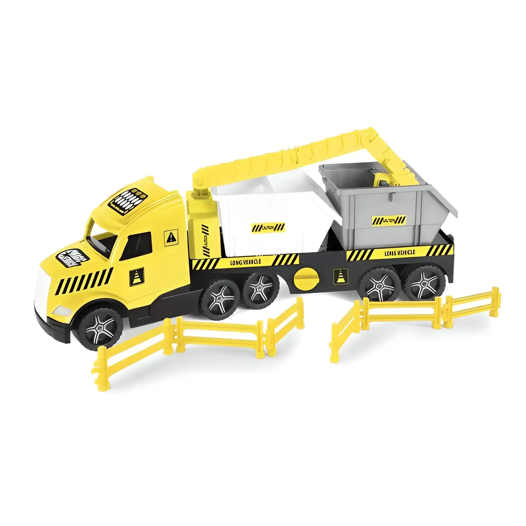 Игрушечный грузовик со строительными контейнерами Magic Truck Technic из полипропилена со световыми эффектами 79 см Желтый (150-98-36470)