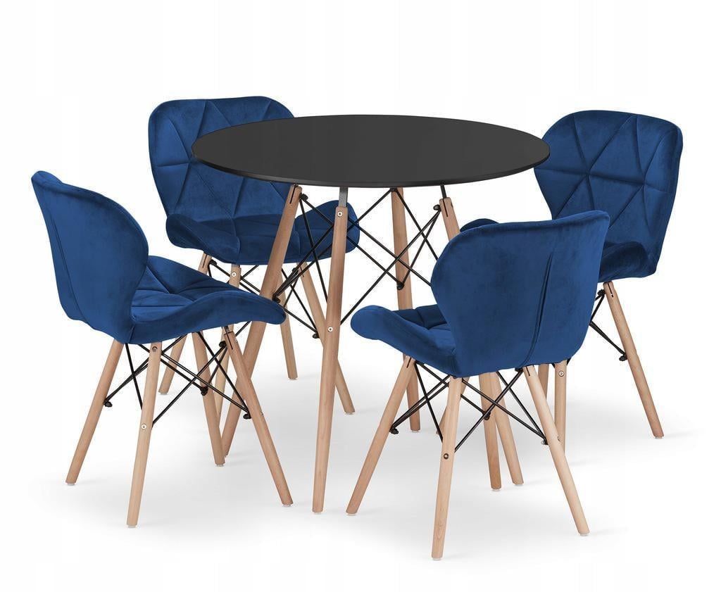 Обеденный комплект JUMI круглый стол 80 Черный и 4 стула LAGO велюр Blue (2834545508)