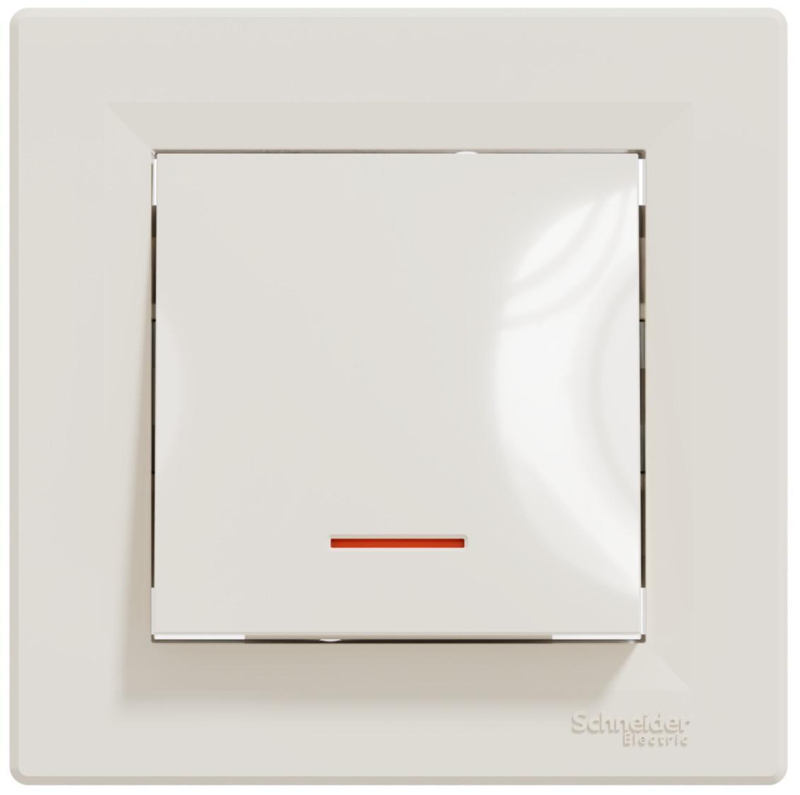 Выключатель проходной одноклавишный с подсветкой Schneider Electric Asfora с рамкой Кремовый (00000003068)