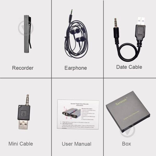 Мини диктофон Savetek 600 16 ГБ Черный (100543) - фото 6