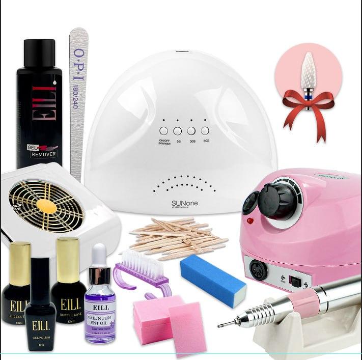 Стартовий набір для манікюру з лампою SunOne/фрезером ZS 601/витяжкою 858-2а/база/топ/remover/гель лак EILI (2308nabn-212) - фото 2 Стартовий набір для манікюру з лампою SunOne/фрезером ZS 601/витяжкою 858-2а/база/топ/remover/гель лак EILI (2308nabn-212) - фото 2