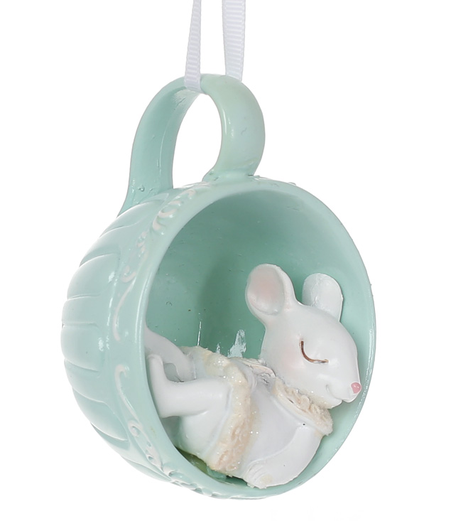 Фигурка новогодняя подвесная BonaDi Торт Мышонок в чашке Зеленый (838-414)