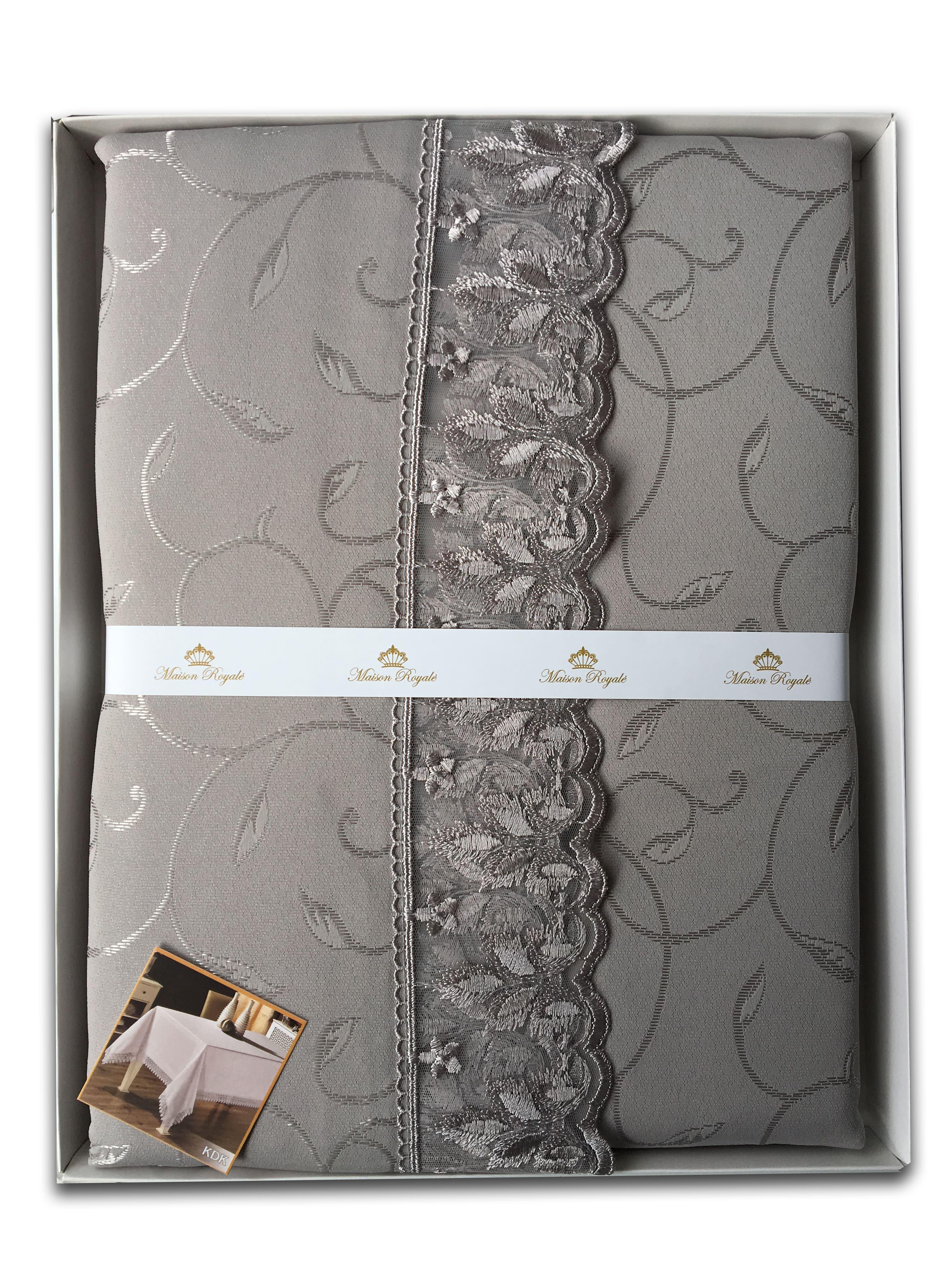 Скатерть с кружевом Maison Royale 160x300 KDK Grey (01MR01P160300K05)