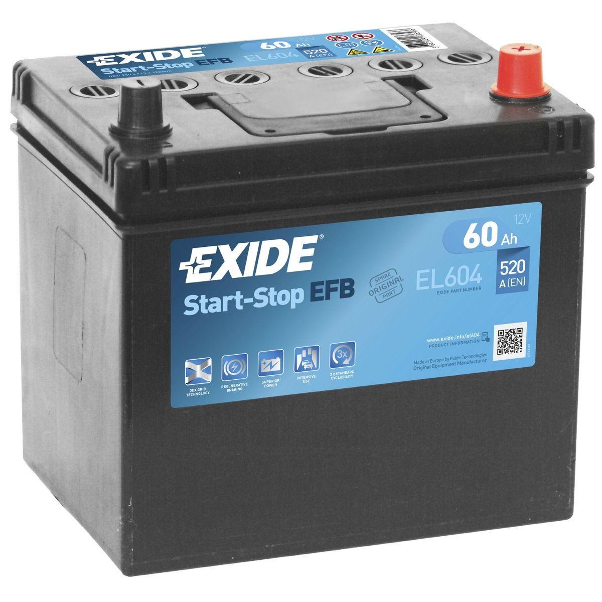 Акумулятор автомобільний EXIDE Start-Stop EFB EL604 EN 6СТ-60Ah АзЕ ASIA 520A (76057)