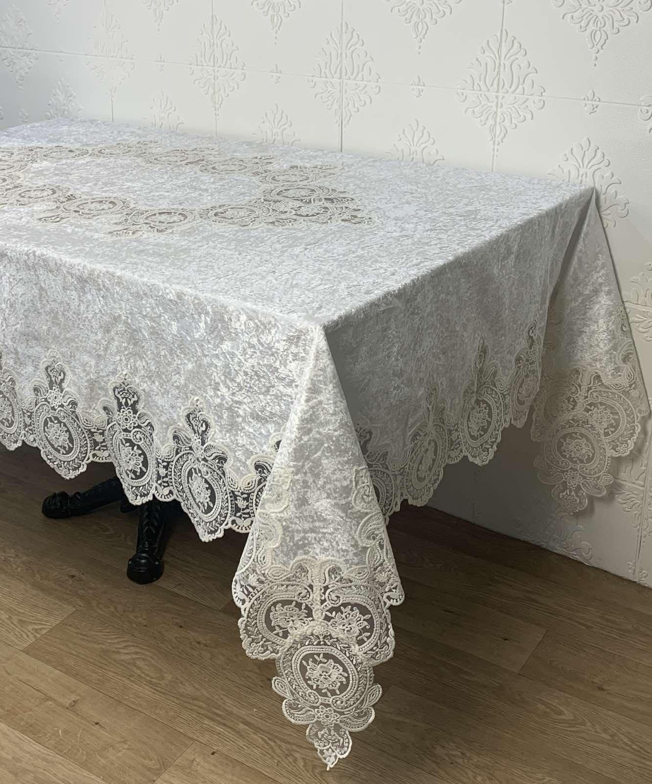 Скатертина велюрова Acme Tekstil PVS Lux Rose 160x220 см Krem (CN30453)