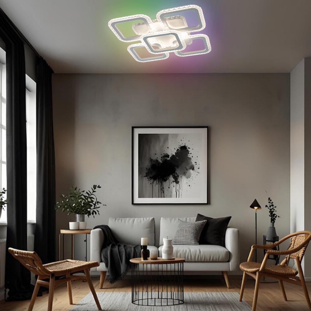Люстра смарт керована світлодіодна ROOM ICE RGB 6S 70 Вт SMARTз підсвічуванням RGB 380x380x75 мм Білий (10573) - фото 8