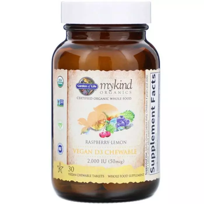 Витамин D3 2000 МЕ MyKind Organics Garden Of Life малиново-лимонный вкус 30 жевательных веганских таблеток (GOL11861) - фото 2