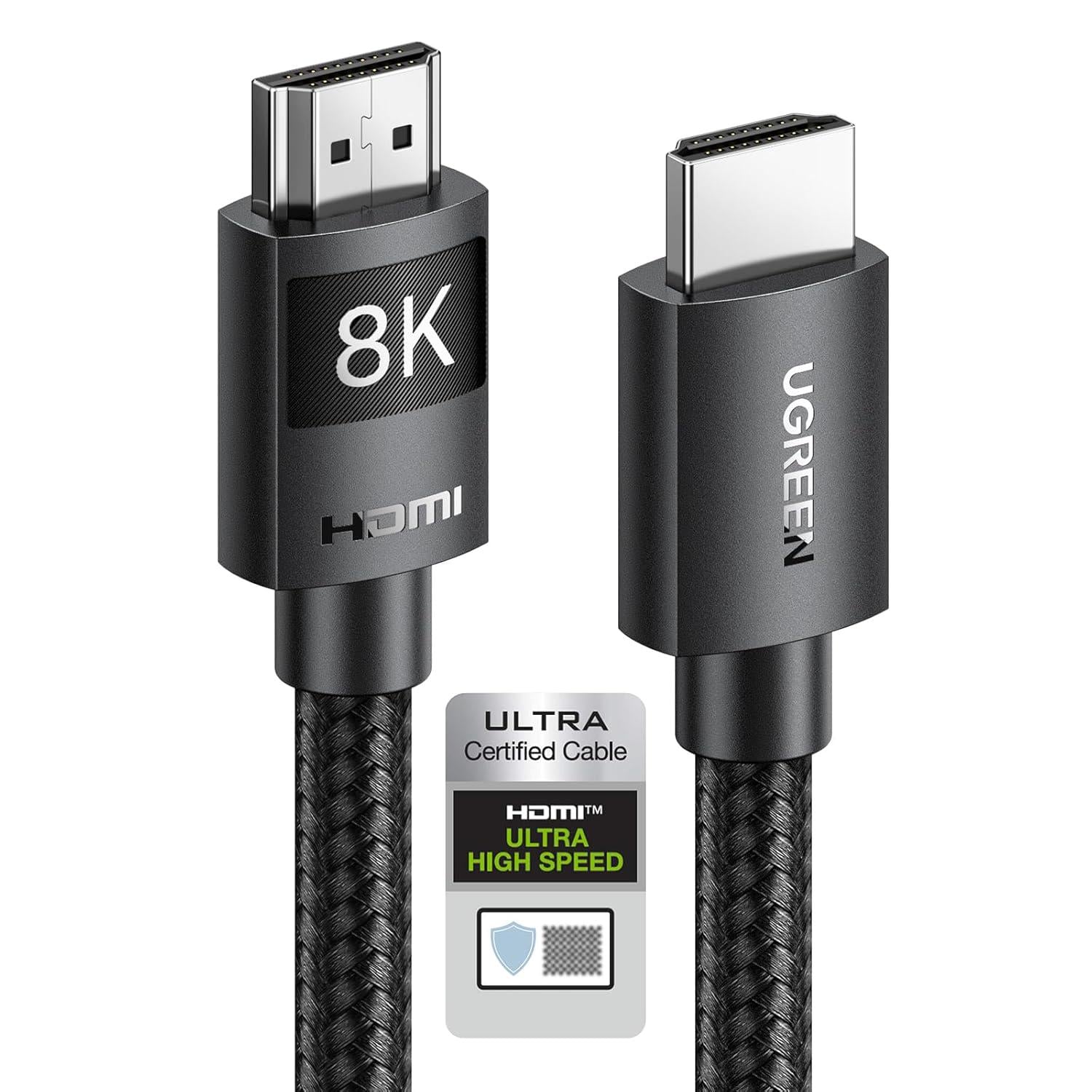 HDMI-кабель UGREEN HD150 10 м HDMI 2.1 до 8K 60 Гц до 48 Гбит/с eARC HDR10+ Dolby Vision VRR ALLM в оплетке Черный (95966)