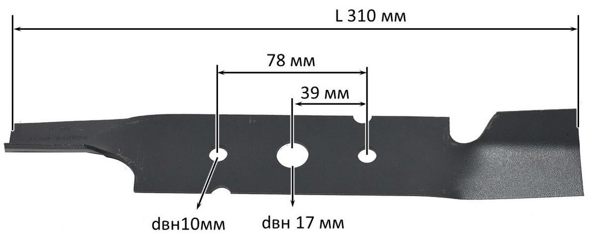 Ніж газонокосарки AL-KO Classic 3.2 E 2009 сталь d17 L310 мм Мц78 мм - фото 4 Ніж газонокосарки AL-KO Classic 3.2 E 2009 сталь d17 L310 мм Мц78 мм - фото 4