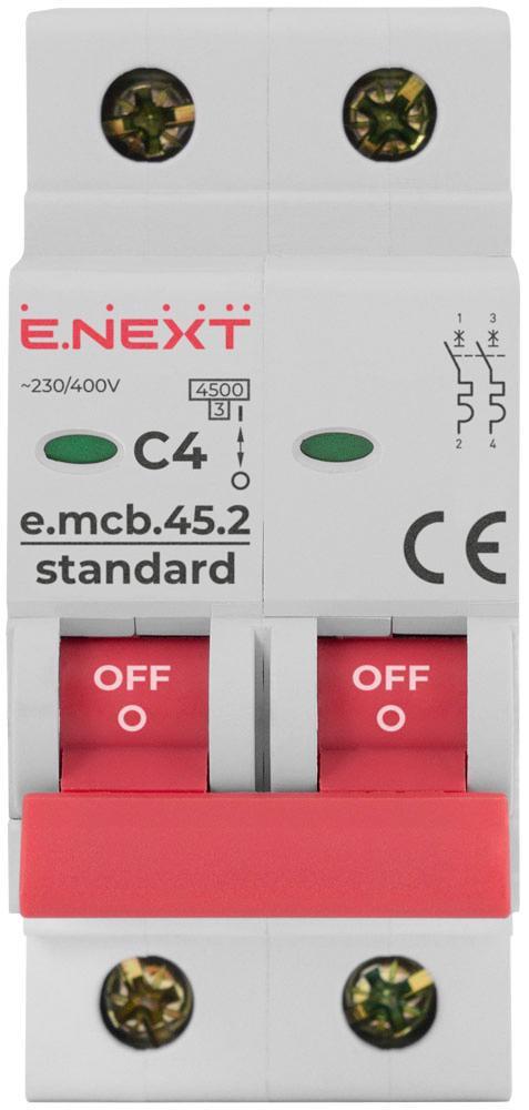 Автоматический выключатель E.NEXT e.mcb.stand.45.2.C4 2р 4А 4,5кА C (s002043) - фото 2