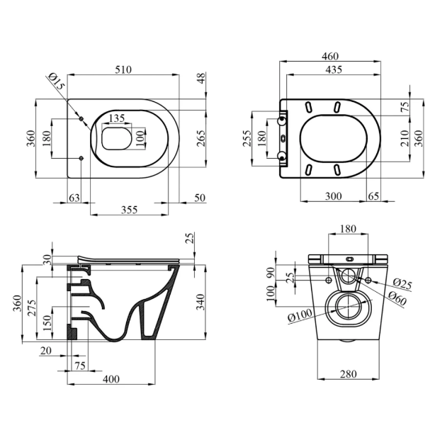 Унитаз подвесной Kroner Armada Rimless безободковый с сиденьем Soft Close (WHI513636) - фото 6