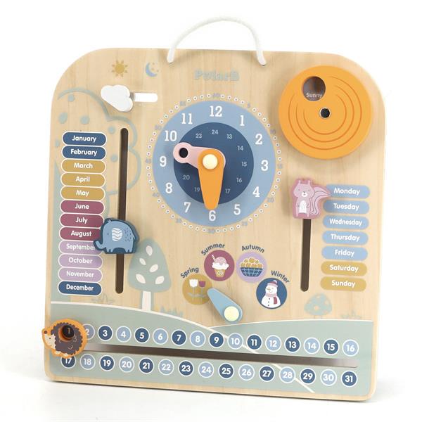 Деревянный календарь Viga Toys PolarB с часами на английском языке (44056)