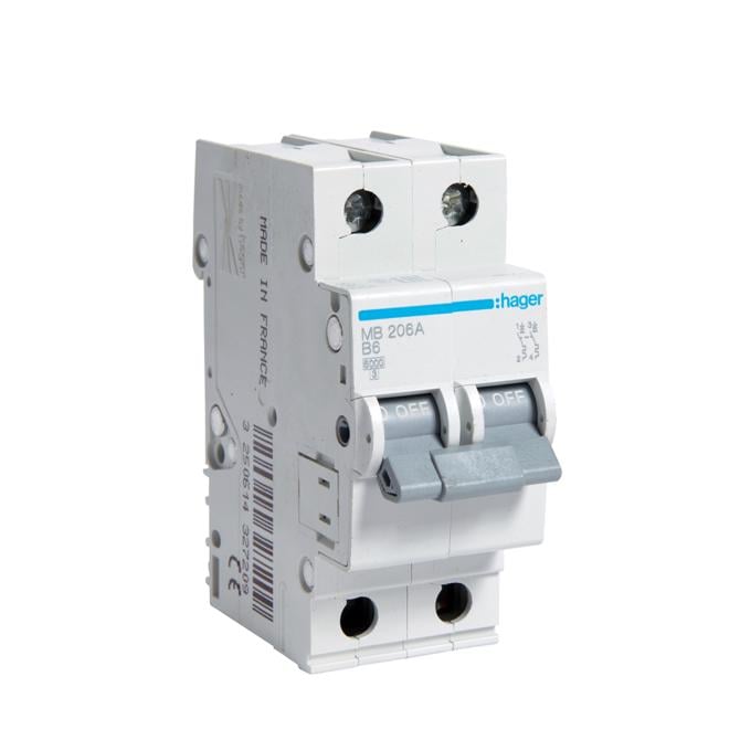 Автоматический выключатель Hager 2P 6A B 6 kA MB206A 2M