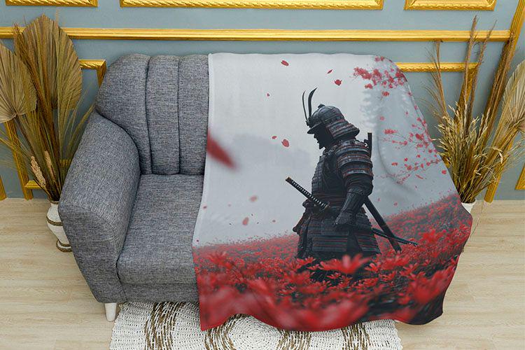 Плед 3D Samurai Among Flowers плюш двошаровий 135х150 см (114313-2)