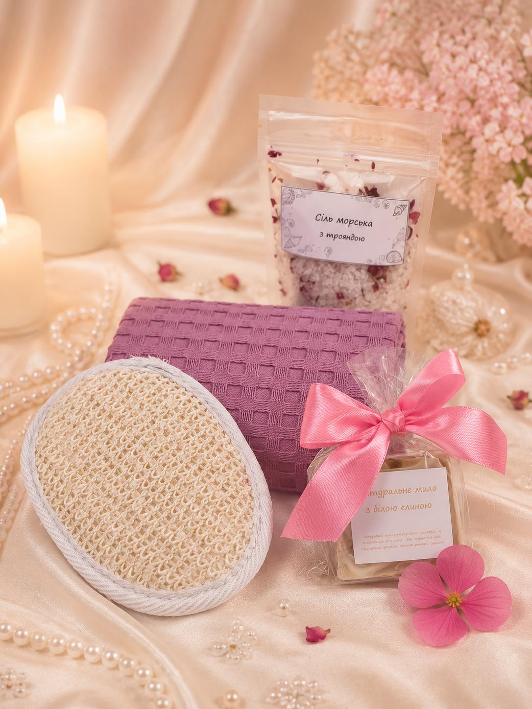 Набор подарочный SPA для женщины Rose Relax с вафельным полотенцем/морской солью и натуральным мылом (5743-2253)