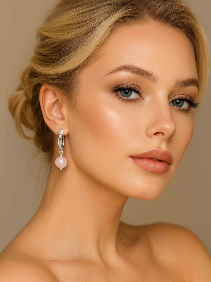 Сережки з рожевим кварцом (5163)